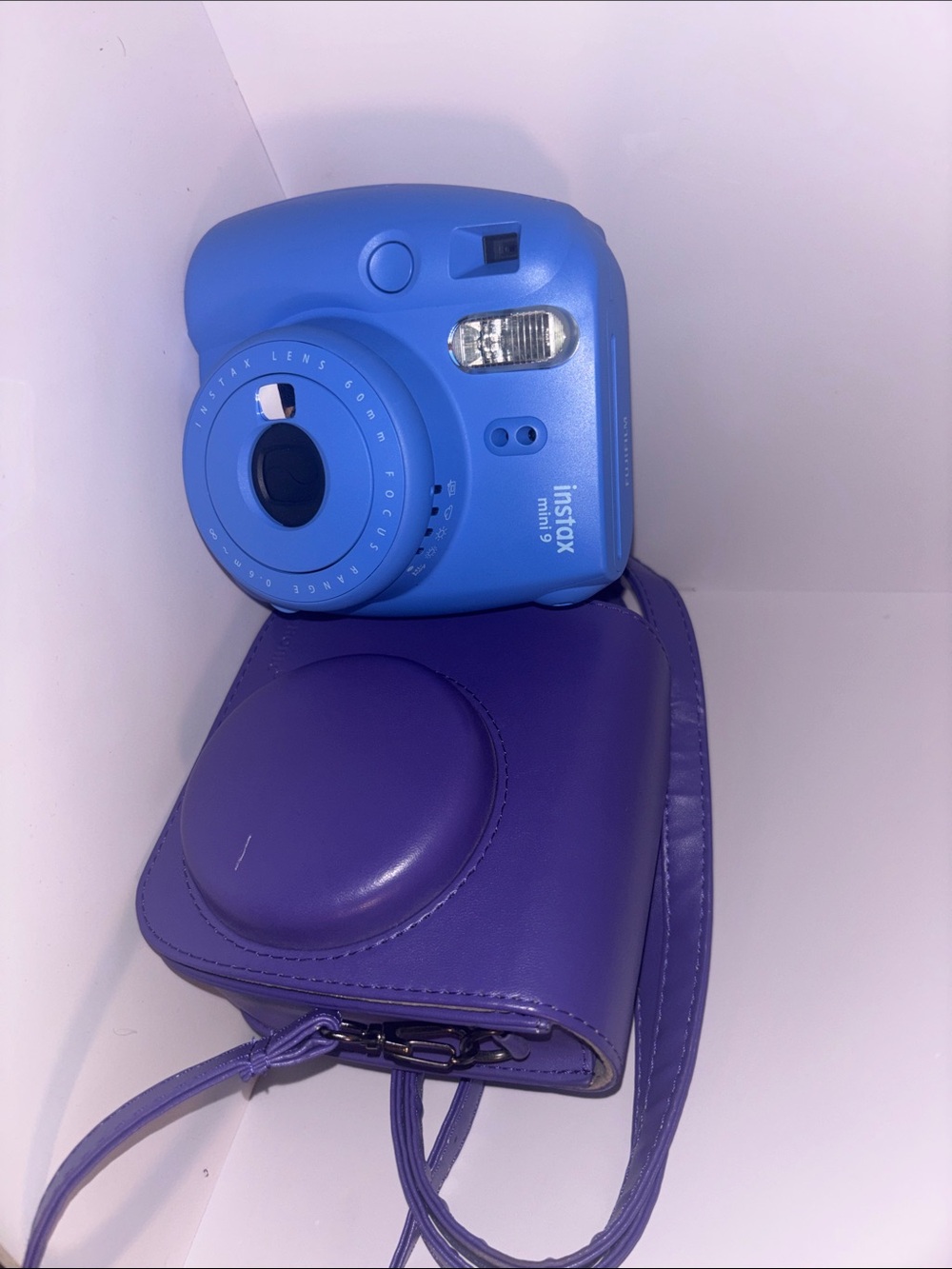 Fujifilm instax mini 9 Instant Camera in Bright Blue with Purple Case